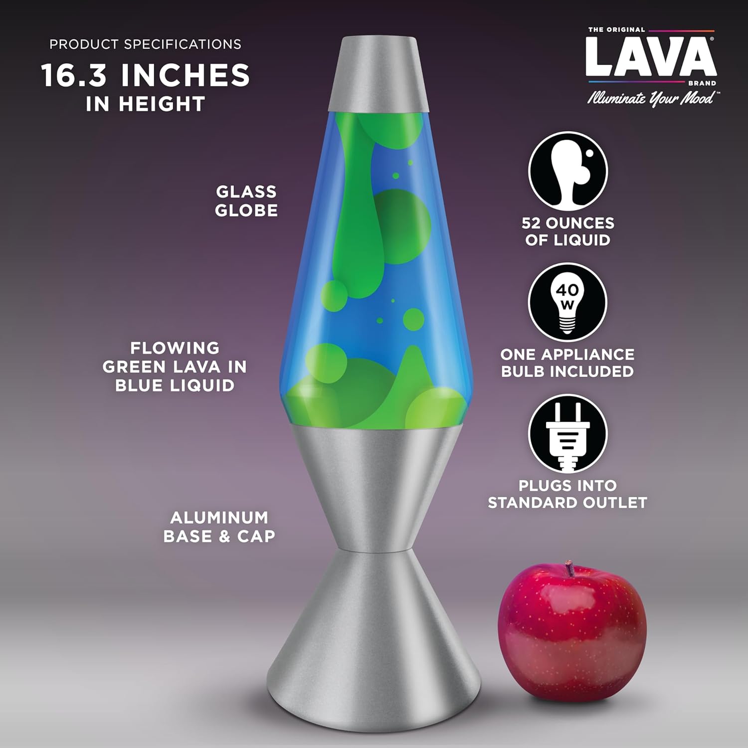 Lava The Original Lamp - 16.3 Emerald Tide ?C Classic Liquid Motion Lamp - Yellow Wax and Blue Liquid - Item #5139 (Amazon Exclusive) - Image 3